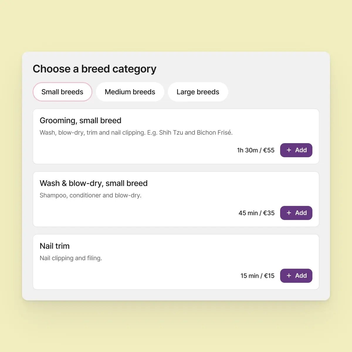 Ready-made dog breed categories